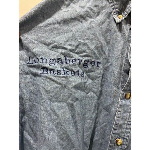 Longaberger Baskets Sunflower Bee Embroidered Denim Shirt XL Vintage 100% Cotton - Picture 4 of 8